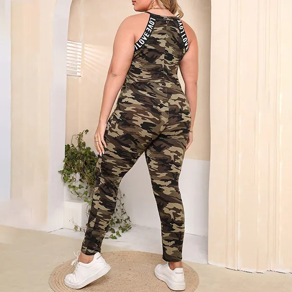 Plus Size Camouflage Jumpsuit